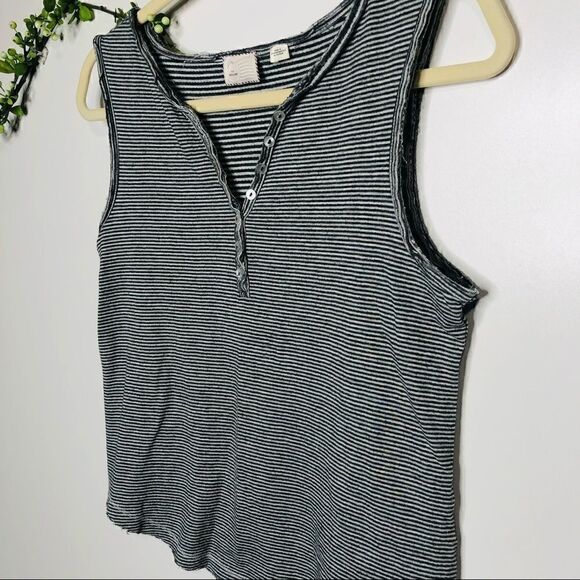 Anthropologie Postage Stamp Gray White Stripe Tank - Picture 2 of 11